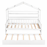 Wooden Twin Size House Bed with Trundle Kids Shelf White id-Century