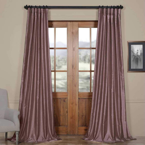 108 Inch Girls Smoky Plum Color Vintage Faux Dupioni Silk Curtain Single Panel, Purple Allover Pattern Window Drapes, Kids Themed Blackout Insulated Rod Pocket Playful Luxurious, Polyester