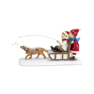 Children On Sled Figurine Multi Color Polyresin