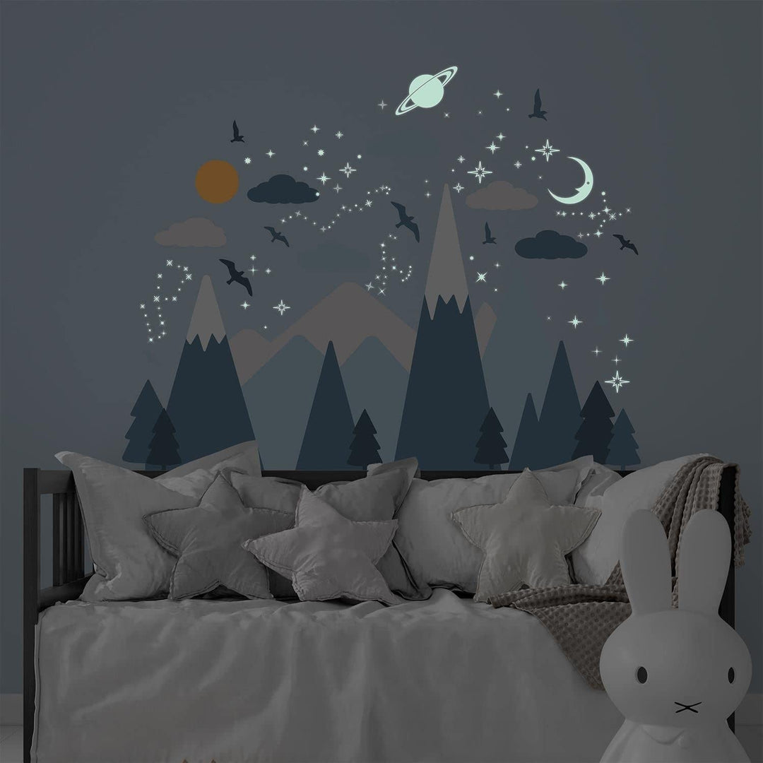 Blue Mountains and Glowing Sky Wall Stickers Nursery Kids Multi