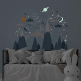 Blue Mountains and Glowing Sky Wall Stickers Nursery Kids Multi