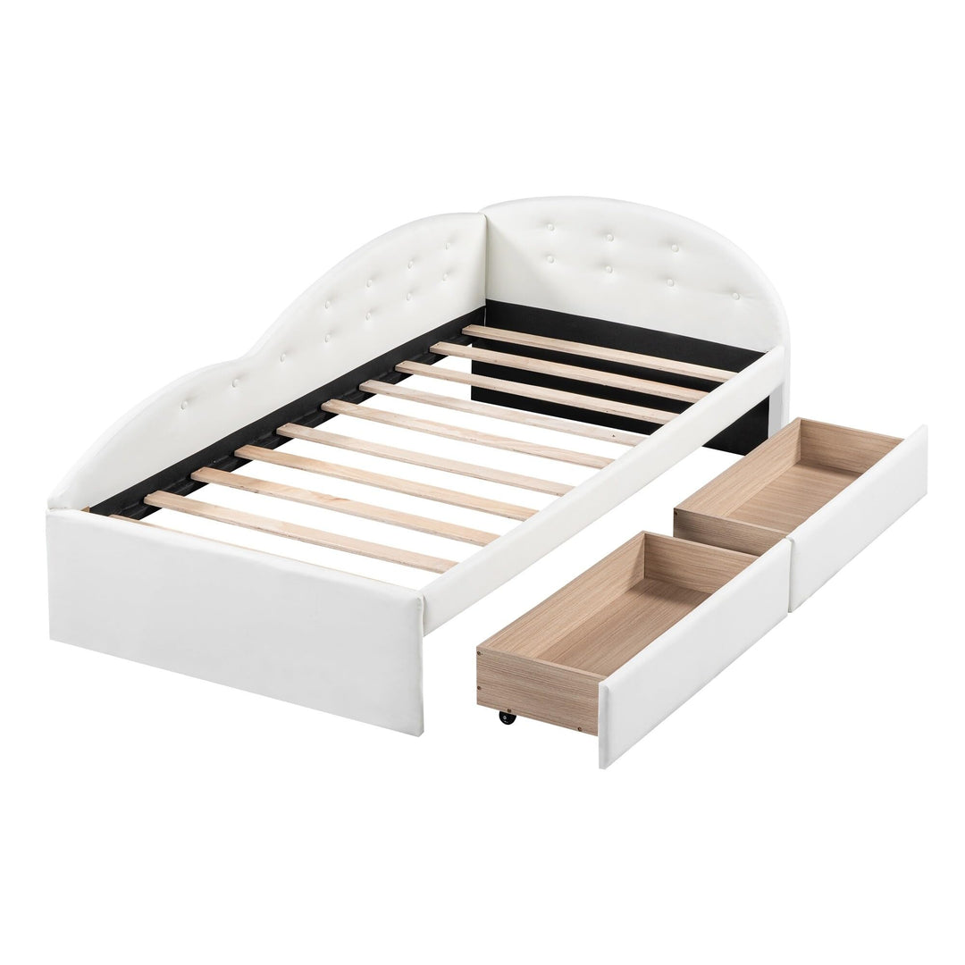 Twin Size Bed Kids White Mid-Century Modern Contemporary