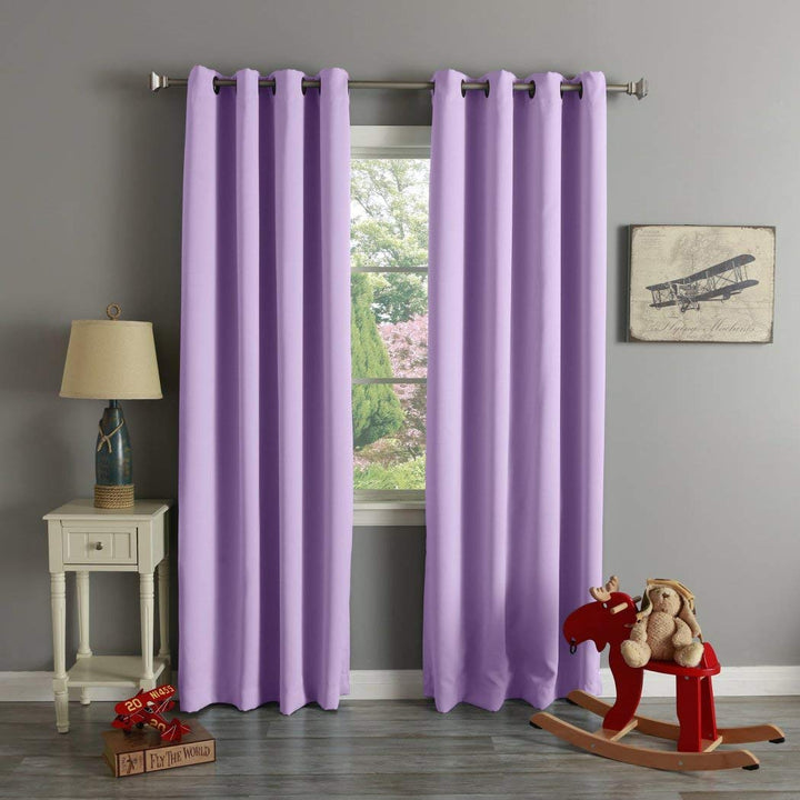 96 Inch Girls Lavender Solid Color Blackout Curtain Panel, Purple Color Window Drapes, Kids Themed Insulated Thermal Grommet Playful Luxurious, Polyester