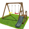 2 in 1 Natural Outdoor Wood Swing Set for Backyard with Slide Brown Swings