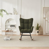 Solid Wood Legs Rocking Chair Nursery with Teddy Fabric Upholstered Green Modern Contemporary Polyester