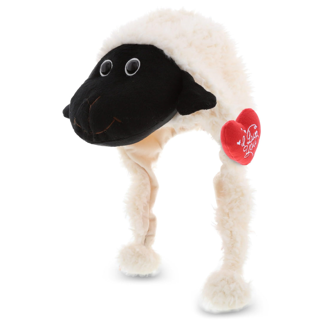 I Love You Cute Black Nose Sheep Plush Hat with 16.5 Inches White Polyester