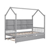 Wooden Twin Size House Bed with Trundle Kids Shelf Gray Grey