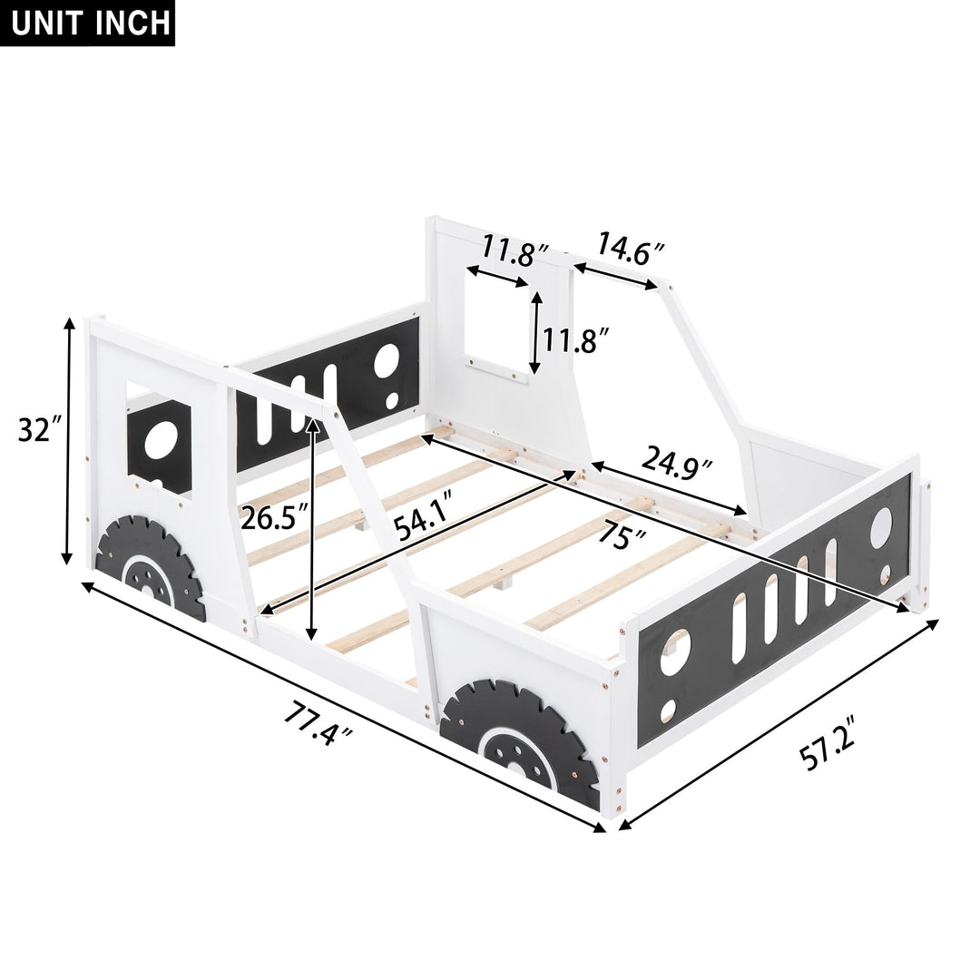 Wheels Shape Car Bed Full Size Platform Kids White Mid-Century