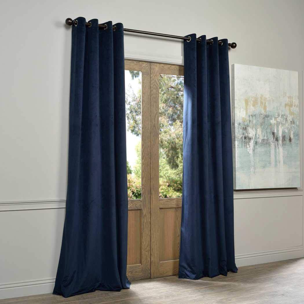 Exclusive Fabrics Midnight Blue Grommet Velvet Blackout Single Curtain (1 Panel)