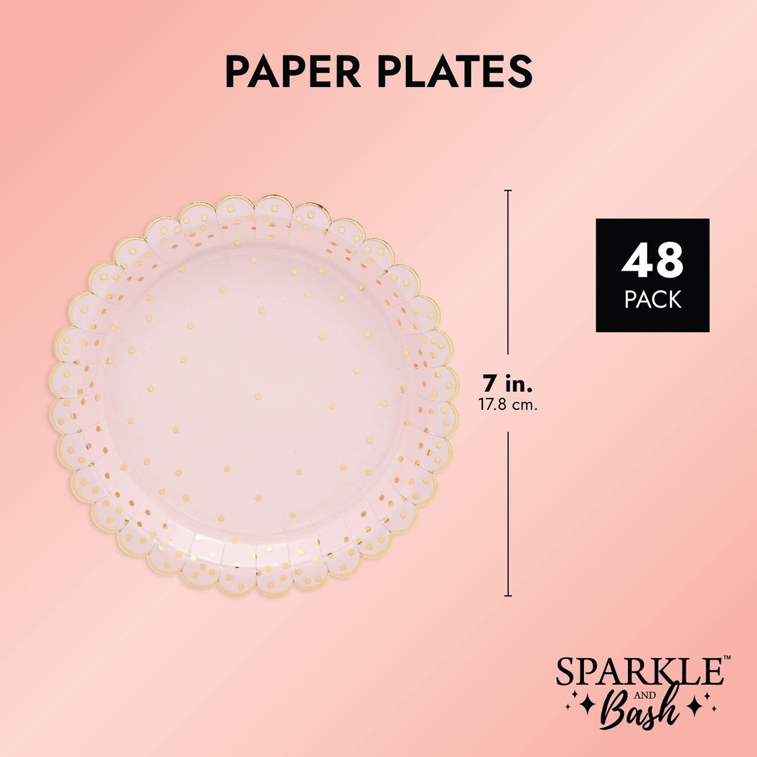 Scalloped Polka Dot Paper Plates Rose Gold 30th Birthday Decorations