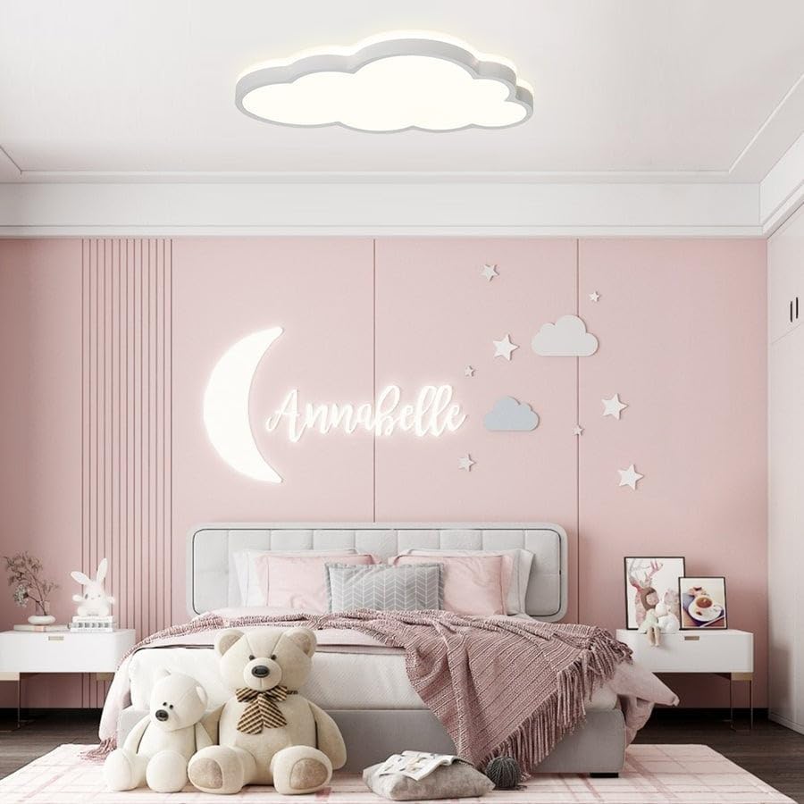 Dimmable White loud Led Flush Mount Light Kids Lighting 20in Modern