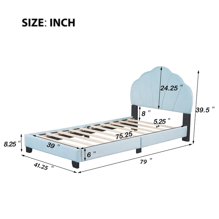 Upholstered Twin Size Platform Bed for Kids Velvet Fabric Bedframe