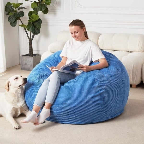 Bean Bags with Memory Foam Chair Blue Contemporary Linen Removable Cover