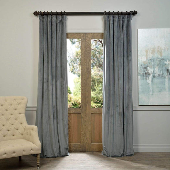 96 Inch Girls Natural Grey Velvet Color Blackout Curtain Single Panel, Gray Allover Pattern Window Drapes, Kids Themed Energy Efficient Thermal Lined Rod Pocket Playful Luxurious, Polyester