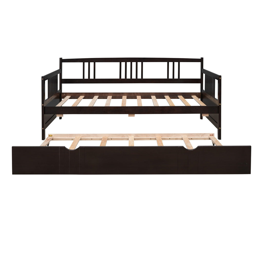 Elegant Design Twin Size Daybed Wood Bed Kids Ith Trundle Brown