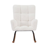 Rocking Chair Mid-Century Modern Nursery Armchair Upholstered Tall Back White Solid Mid-Century Metal