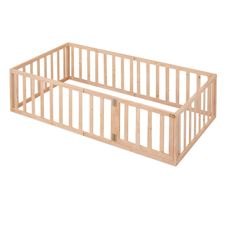 Elegant Design Twin Size House Bed Kids with Fence and Door Brown