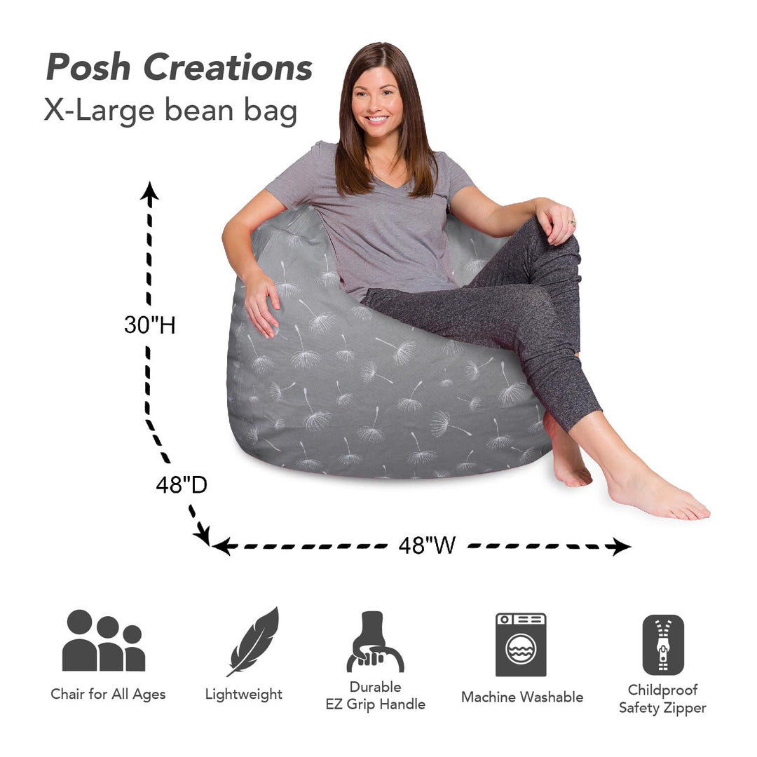 Posh Beanbags Bean Bag Chair Large-38in Canvas Birds