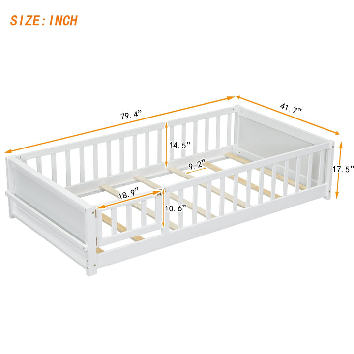 Twin Size Pine Wood Floor Platform Bed Frame with Built-in Book