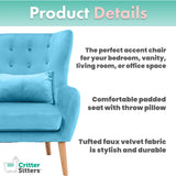 Critter Sitters Fux-Velvet Wingbck Accent Chir with Lumbr Pillow