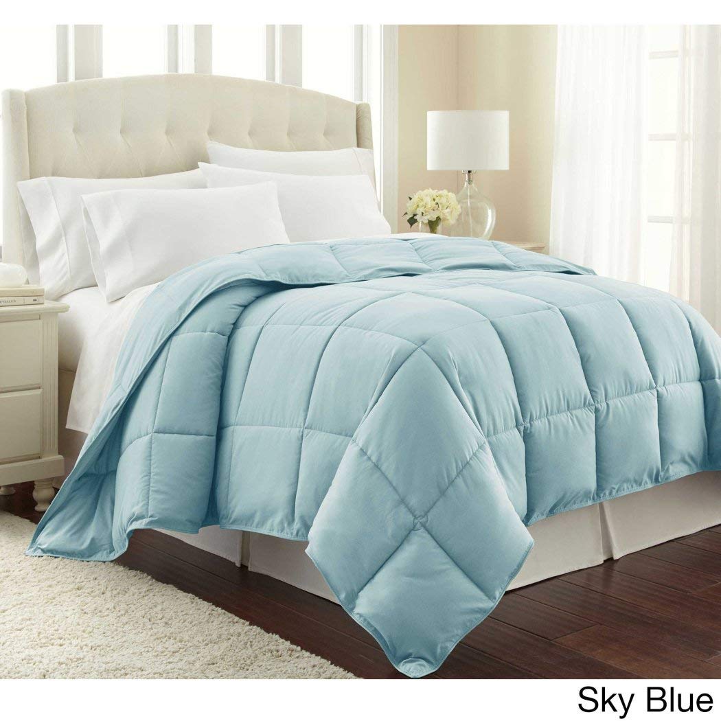 Sky Blue Baffle Box Design Comforter King/Cal King, Baby Blue Adult Bedding Master Bedroom Stylish Solid Color Pattern Luxury Elegant Themed, Fine Linens Down Alternative, Microfiber