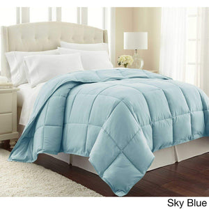 Sky Blue Baffle Box Design Comforter King/Cal King, Baby Blue Adult Bedding Master Bedroom Stylish Solid Color Pattern Luxury Elegant Themed, Fine Linens Down Alternative, Microfiber