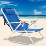 140" Portable High Strength Beach Chair with Adjustable Headrest Blue