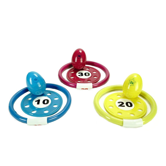 Set of 3 Vibrantly Colored Ring Disc and Turtle Egg Dive Game Combo Pool Toys 5.75