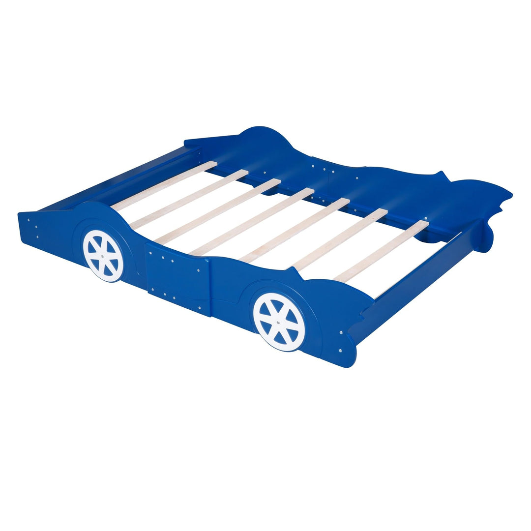 Design Full Size Car-Shaped Platform Bed Kids Blue Mid-Century