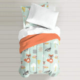 Kids Unisex Mint Orange Woodland Comforter Twin Set Green Safari