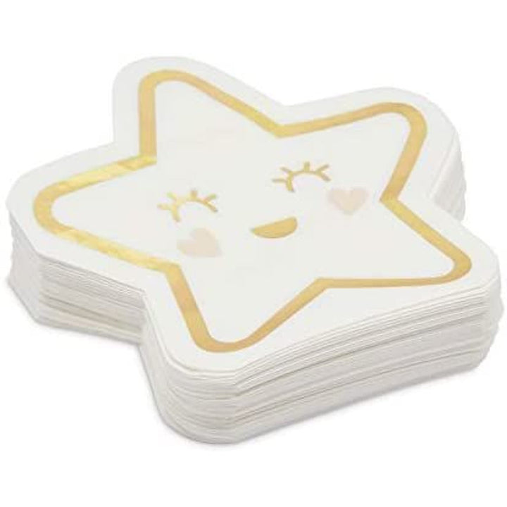 Twinkle Little Star Paper Napkins for Baby Shower Gender Reveal Party (50 Pack) White Kids Round Bamboo