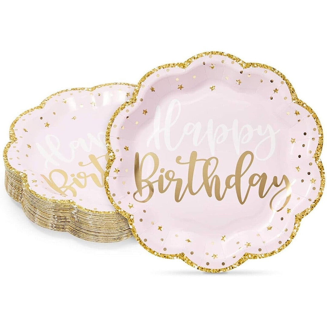 48-Pack Pink Happy Birthday Party Paper Plates Plastic