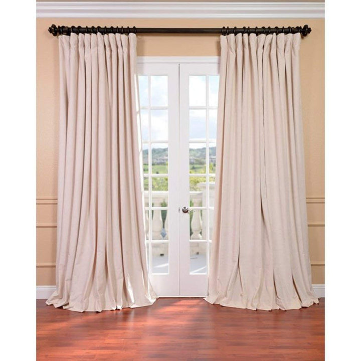 84 Inch Girls Ivory Color Blackout Extra Wide Curtain Single Panel, Cream Allover Pattern Window Drapes, Kids Themed Energy Efficient Rod Pocket Playful Luxurious, Cotton Velvet Polyester