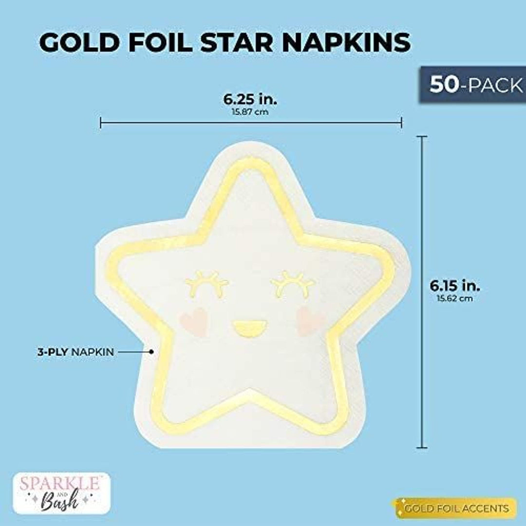 Twinkle Little Star Paper Napkins for Baby Shower Gender Reveal Party (50 Pack) White Kids Round Bamboo