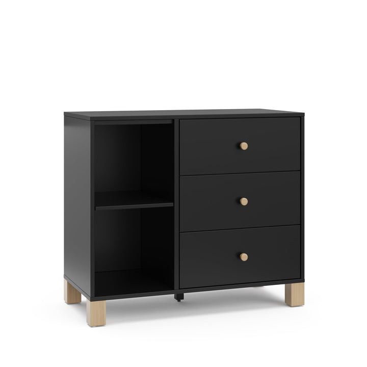 Storkcraft California 3 Drawer Combo Dresser (Black with Driftwood) - GREENGUARD Gold Certified, Interlocking Drawer System, Pre-Installed Drawer Tracks for Easier Assembly, Spacious Cabinet