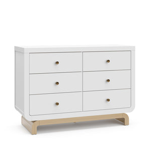 Storkcraft Santorini 6 Drawer Double Dresser (White with Driftwood) - GREENGUARD Gold Certified, Interlocking Drawer System, Dresser Drawer Organizer for Kids Bedroom