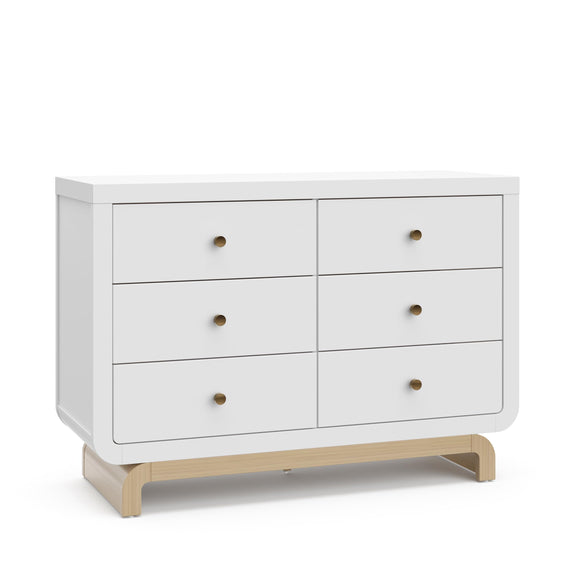 Storkcraft Santorini 6 Drawer Double Dresser (White with Driftwood) - GREENGUARD Gold Certified, Interlocking Drawer System, Dresser Drawer Organizer for Kids Bedroom