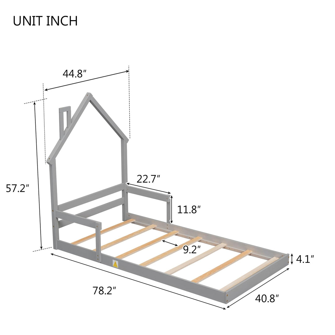 Kid-Friendly Design Twin Size Bed Kids House-Shaped Grey id-Century