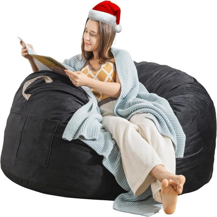 Soft Bean Bag Sofa for Teens 3 Foot Black Casual Velvet Removable Cover