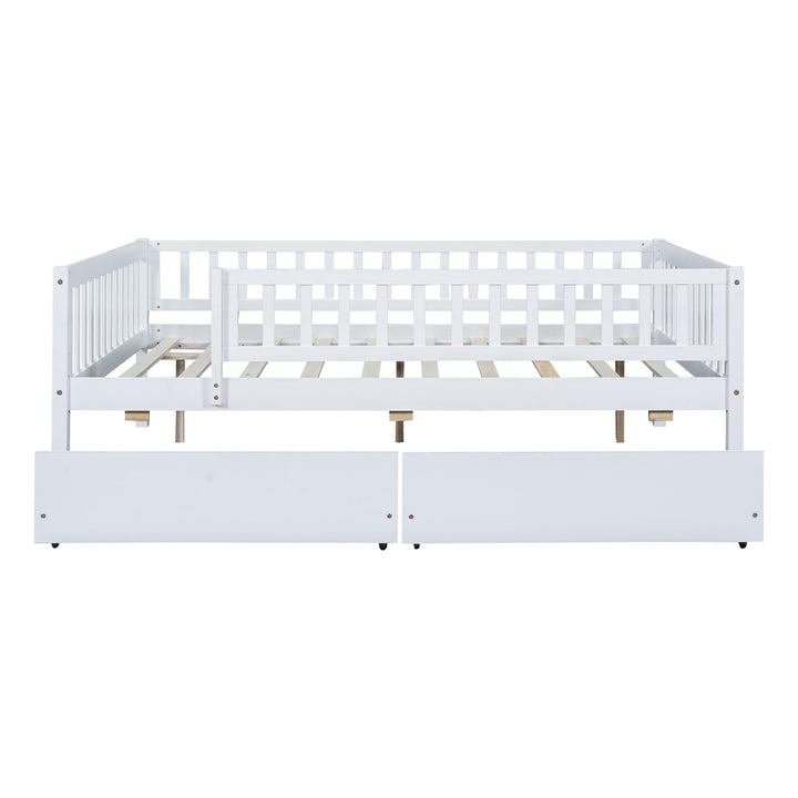 Elegant Design Full Size Daybed Wood Bed Kids with Two Drawers White