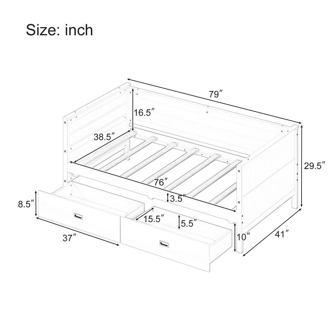 Twin Size Solid Wood Daybed with 2 for Kids Teens Dorm Bedroom