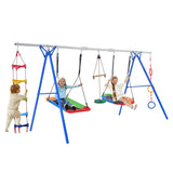 Outdoor 5 in 1 Playground Swing Sets with Stand for Kids Blue