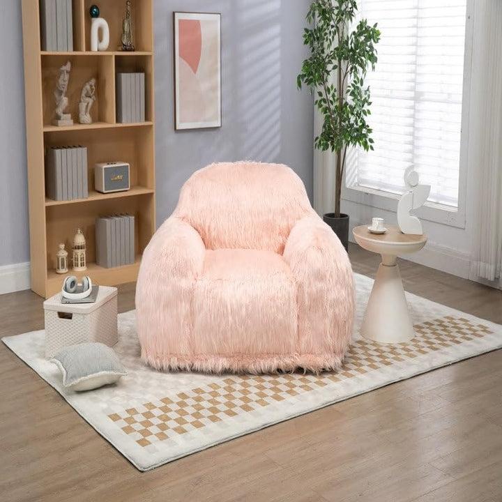 Bean Bag Chair Lazy Long Hair Sofa Bean Adult Teen High Density Foam Filled Modern Focus Pink Modern Contemporary Pattern Leather Handmade