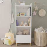 Kids 4-Tier Bookcasestorage Cabinet Organizer for Children's Room White Modern Contemporary MDF Wood Finish Includes Hardware