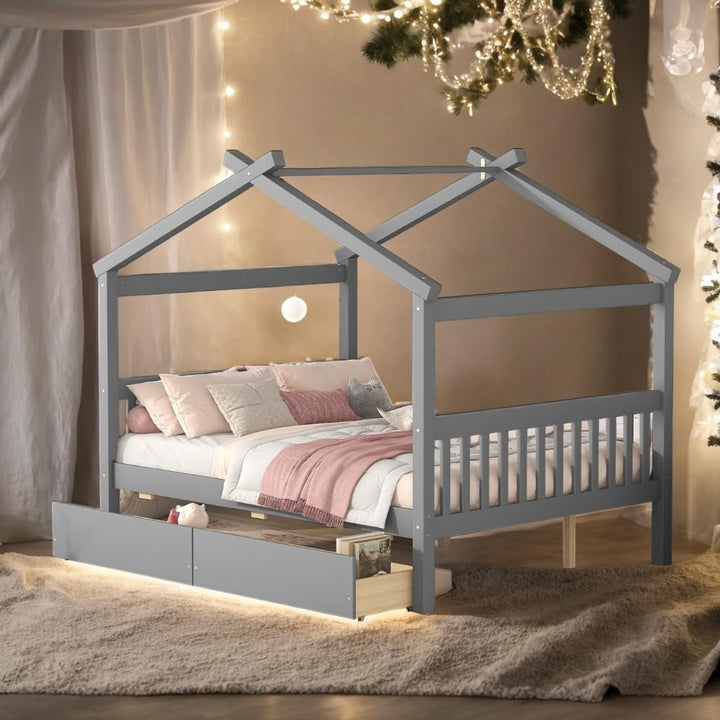 Bed Playhouse Design Full Size Kids Grey Mid-Century Modern