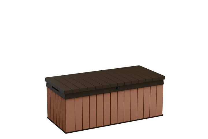 Keter Darwin 100 Gallon Resin Large Deck Box - Organization and Storage for Patio Furniture, Outdoor Cushions, Garden Tools and Pool Toys, Brown & Black