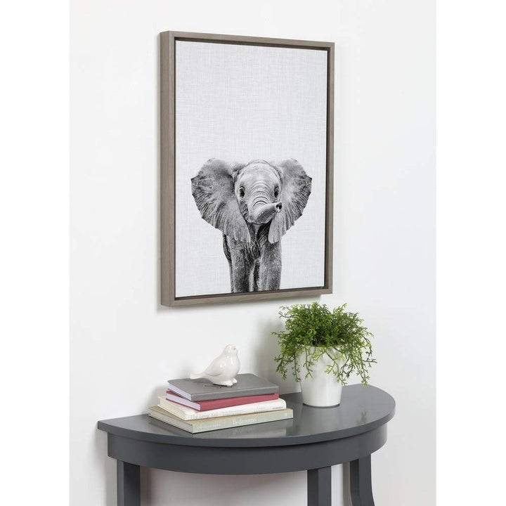 Baby Elephant Framed Canvas by Grey Modern Contemporary Rectangle