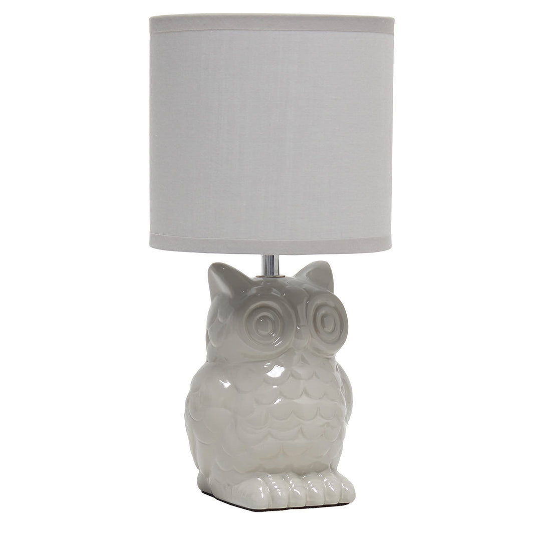 Simple Designs LT1136-GRY 12.8" Tall Contemporary Ceramic Owl Bedside Table Desk Lamp w Matching Fabric Shade for Home Decor, Bedroom, Nightstand, Living Room, Entryway, Kids' Room, Nursery, Gray