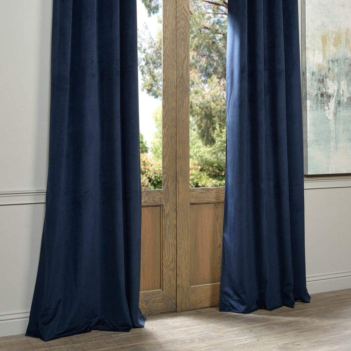 Exclusive Fabrics Midnight Blue Grommet Velvet Blackout Single Curtain (1 Panel)