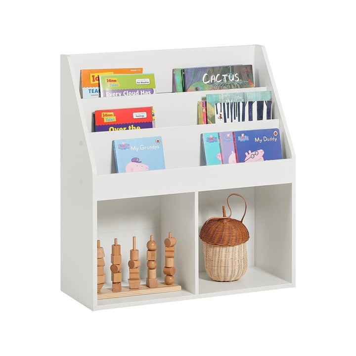 Children Kids Bookcase Storage Display Rack Organizer Holder White Modern Contemporary Wood Finish